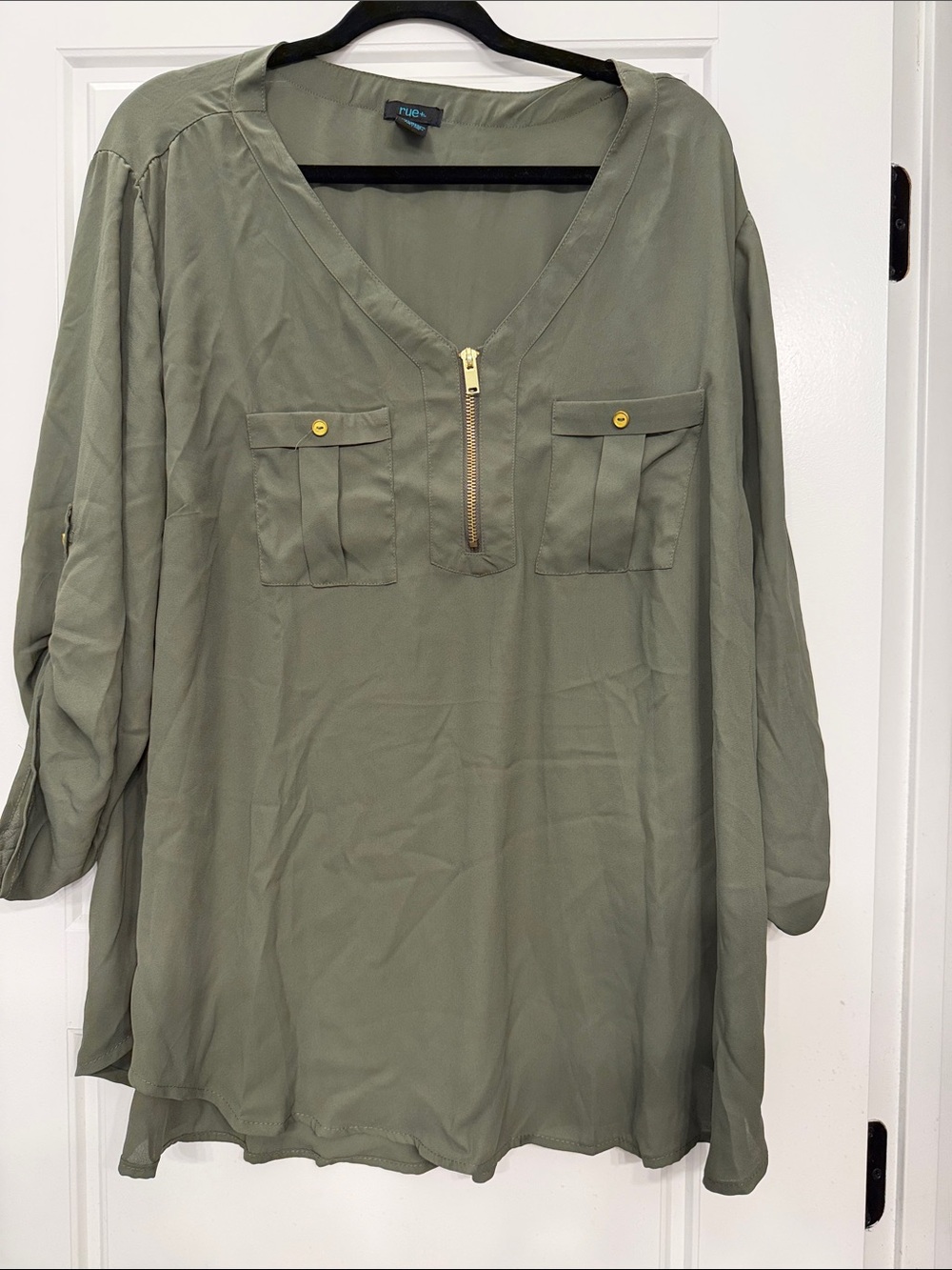 Rue21 Olive Green V-Neck Zip Front Tunic